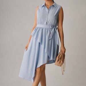 ANTHROPOLOGIE MAEVE BLUE ASYMMETRICAL BUTTON UP TIE FLOWY SUN DRESS